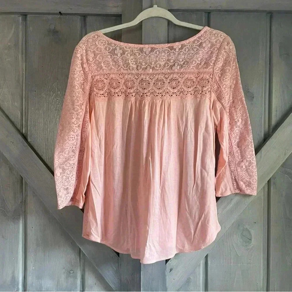 American Eagle-‎ Peach peasant Lace Blouse 3/4 sleeves soft girl boho - Picture 2 of 5